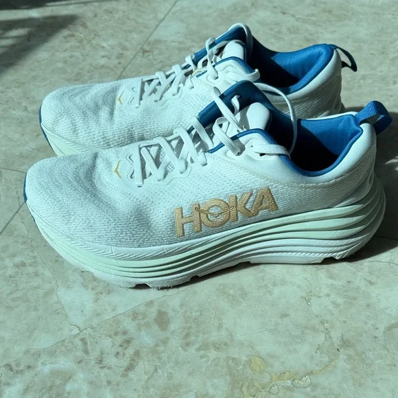 Hoka White and Blue Sneakers with Gold Logo - Picture 4 of 6